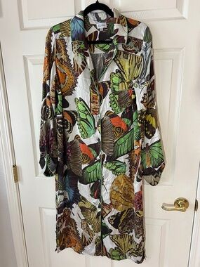 Marjolaine All over Butterfly Print Long Shirt Dress in Multicolor, Sz  46